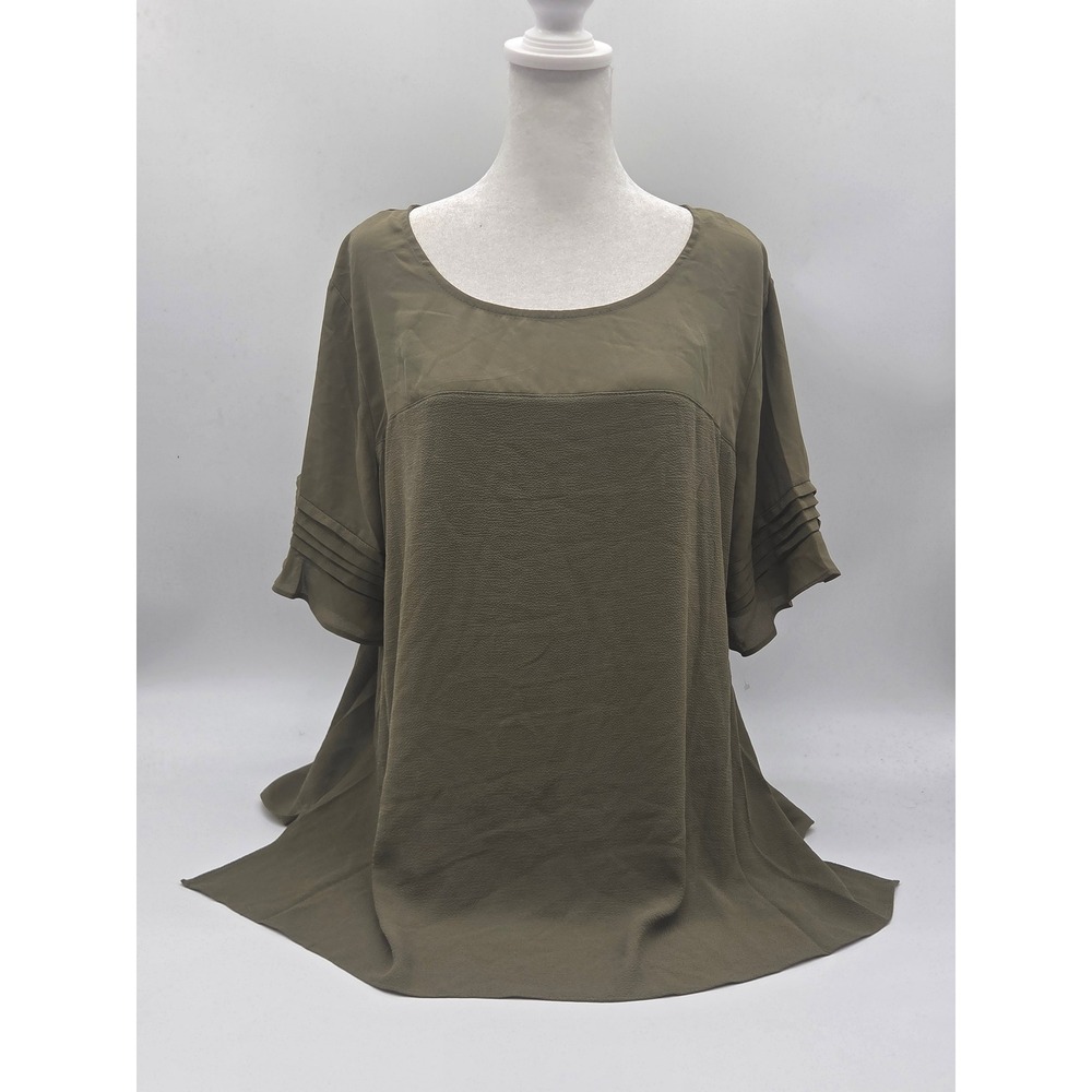 NY Collection Women's XL Olive Green Mixed Texture Short Sleeve Tunic Top